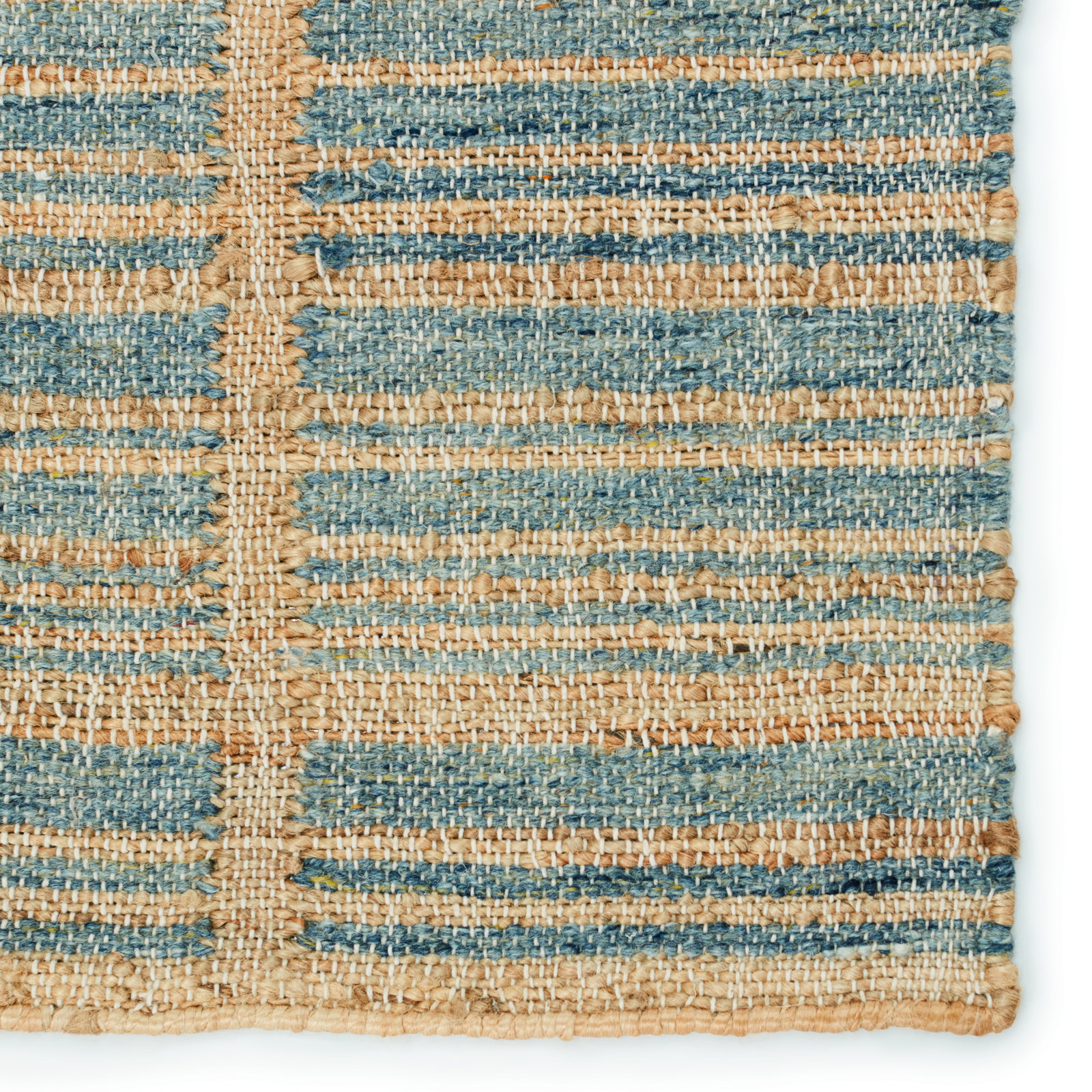 Zoya Brown Blue Hand-Woven Striped Jute Rug, Rectangle 2' x 3'