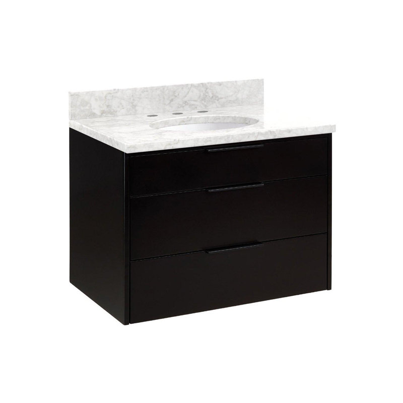 Ensemble de meuble-lavabo simple 30 po avec lavabo sous-comptoir ovale Dita, Marbre de Carrare, Noir