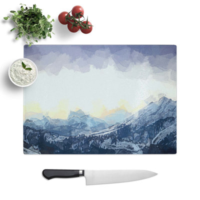 Tempered Glass Yellow Sky Above the Mountain in Abstract Chopping Board