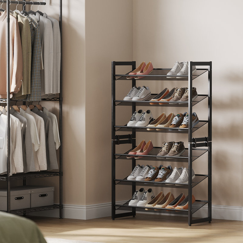 Shoe Rack, 6-Tier Shoe Organizer, Set Of 2 Metal Storage Units, 3-Tier Stackable Shoe Shelf, With Adjustable Flat Or Angled Shelves, 18-24 Pairs