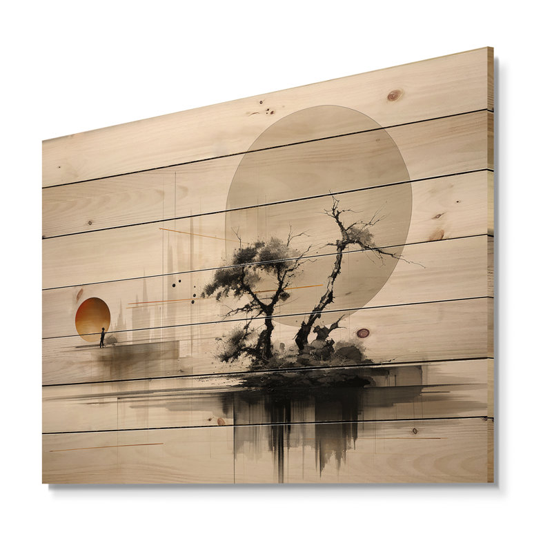 Berfu, art asiatique Sumie Zen I sur impression sur bois, H 24 po x l 32 po x P 0,78 po
