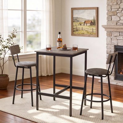 Ensemble de 3 tables de bar carrées à hauteur de comptoir avec 2 tabourets en polyuréthane pour la maison