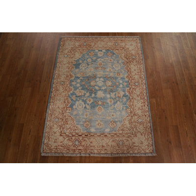 Tapis unique en laine bleu 3 pi x 3 pi 11 po New Age