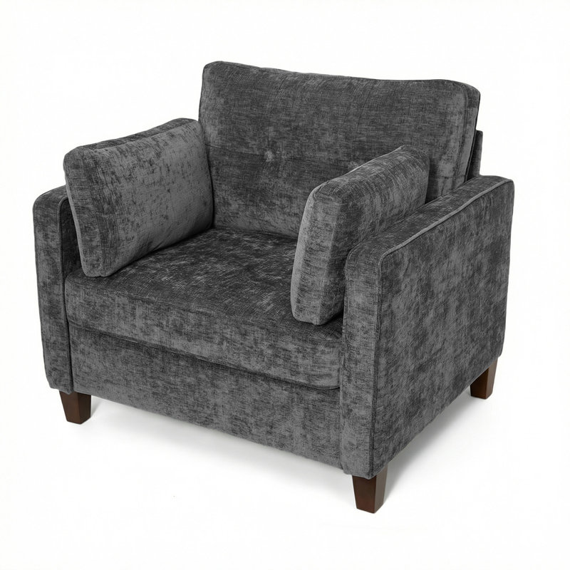  Oversized Accent Chair With 32" Wide Seat, Luxury Upholstered Piping Single Armchair With Comfy Tufted Backrest, Wood Legs, 2 Pillows For Living Room
