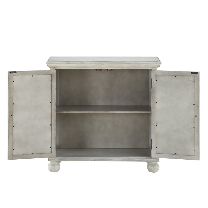 Commode d'appoint en blanc antique avec portes en miroir et unité de rangement pour chambre à coucher avec porte à finition moderne