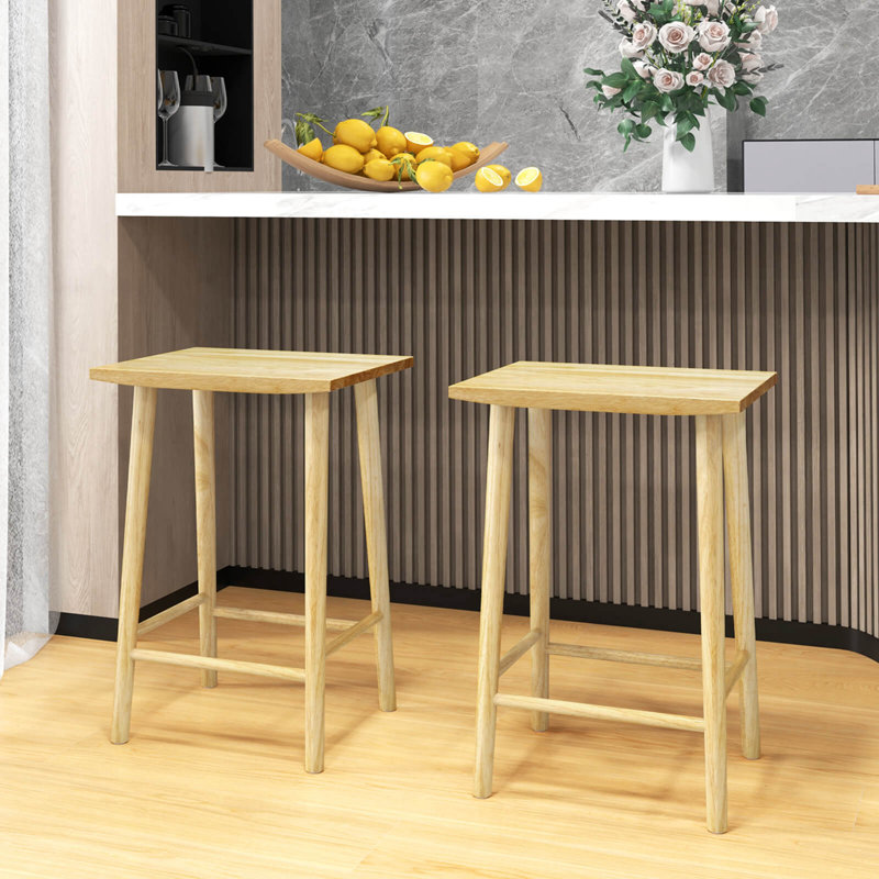Gracie Oaks 25.5" Counter Height Stool With Footrest & Solid Wood Frame Natural, 2