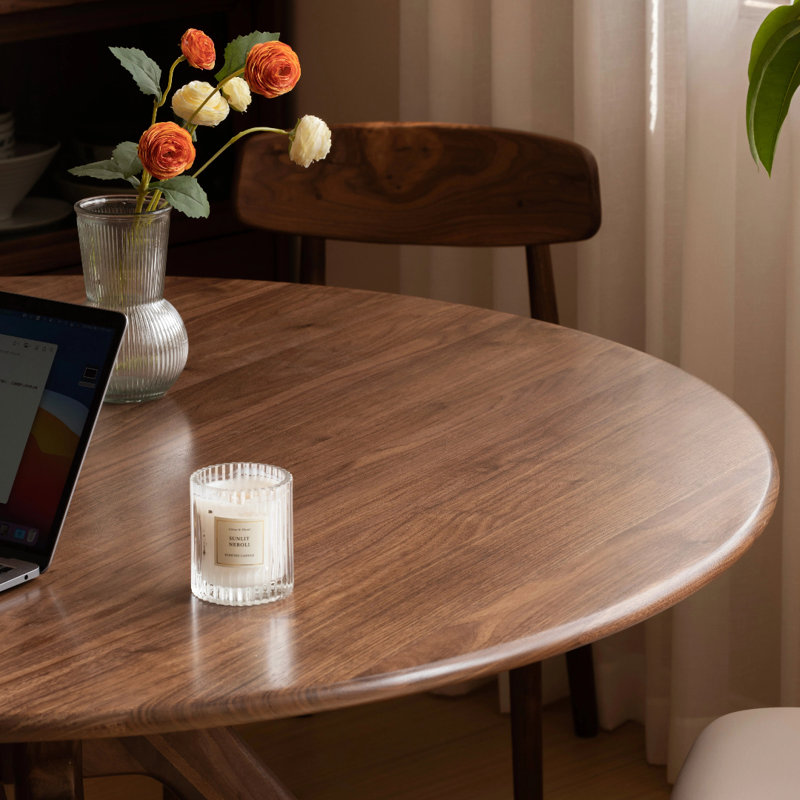 Solid Wood Round Dining Table, Black Walnut, 43"W