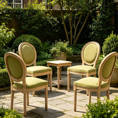 Ensemble de 6 chaises de salle à manger French Farmhouse - Structure en bois massif avec finition antique, dossier et siège rembourrés en lin confortable, mousse à haute résilience + coussins à ressorts pour un soutien toute la journée, chaises d'appoint rustiques pour la cuisine, le salon et le café