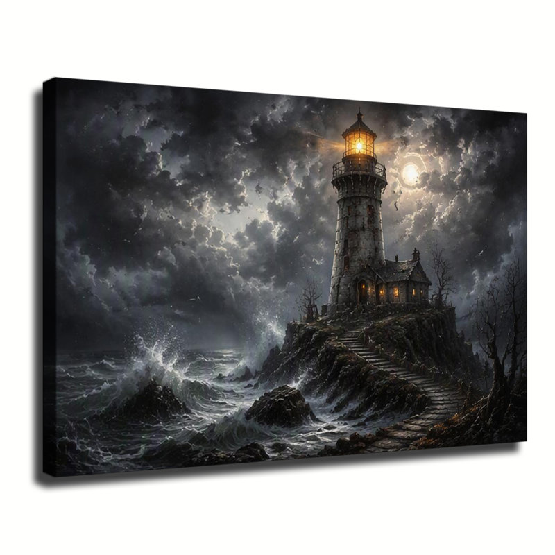 «Stormy Cliffside», art mural gothique nautique foncé, 20 x 24 po