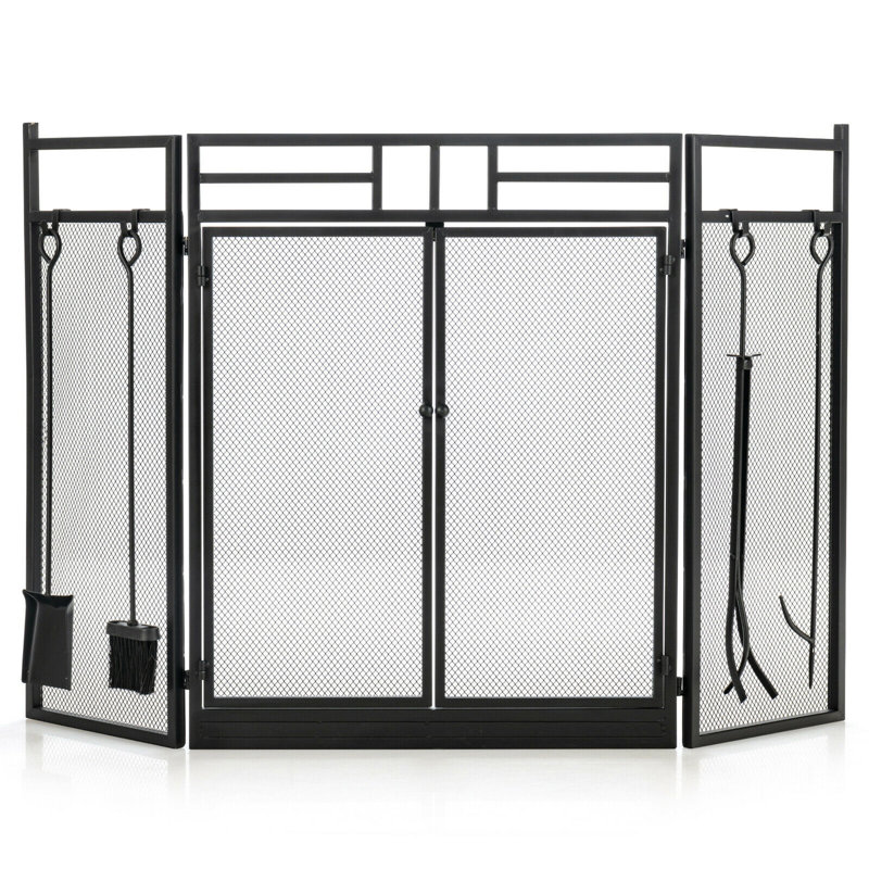 Anquantae 3 Panel Iron Fireplace Screen