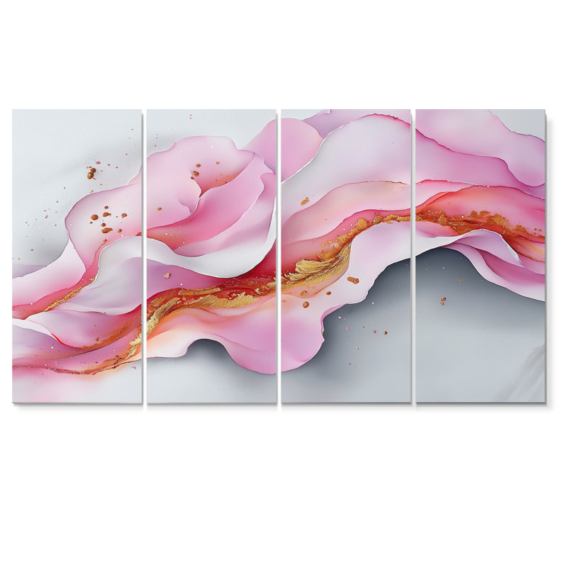Fondations fluides de Rosa V - Art mural marbré - Art mural moderne sur toile, 4, H 28 po x l 48 po