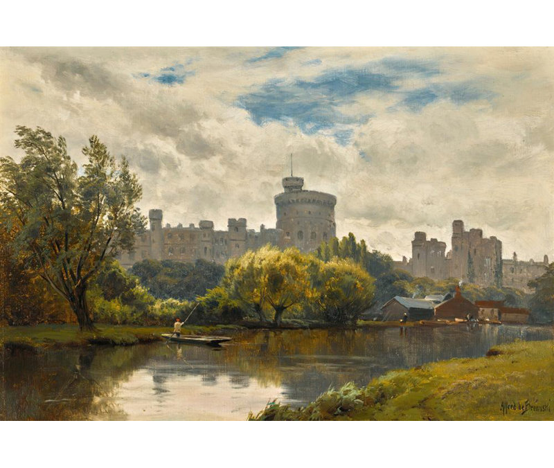 «Windsor Castle from the Thames» par Alfred De Bréanski - Art mural sur toile tendue avec châssis, H 48 po x l 33 po