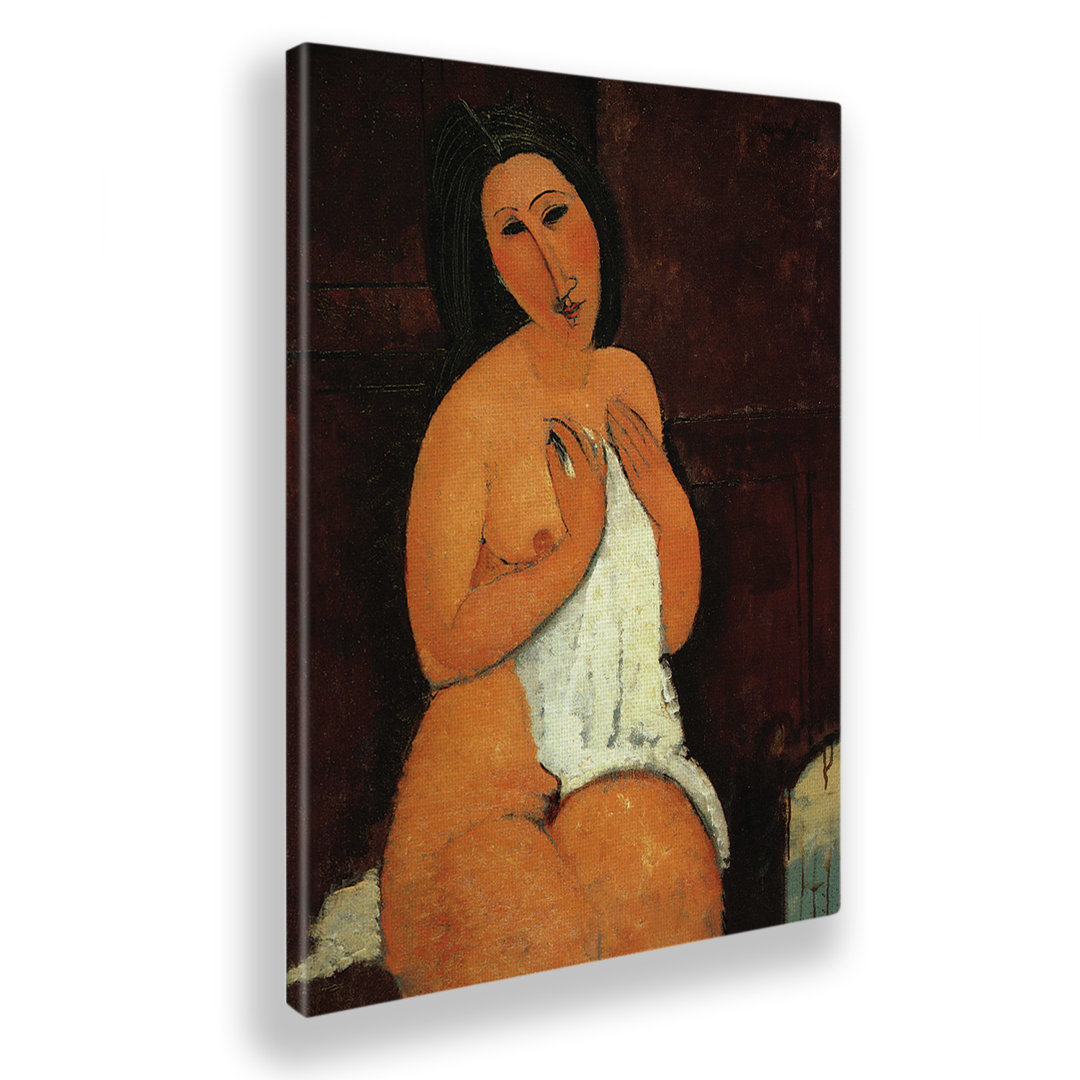 Wandbild Sitzender Akt mit Hemd von Amedeo Modigliani