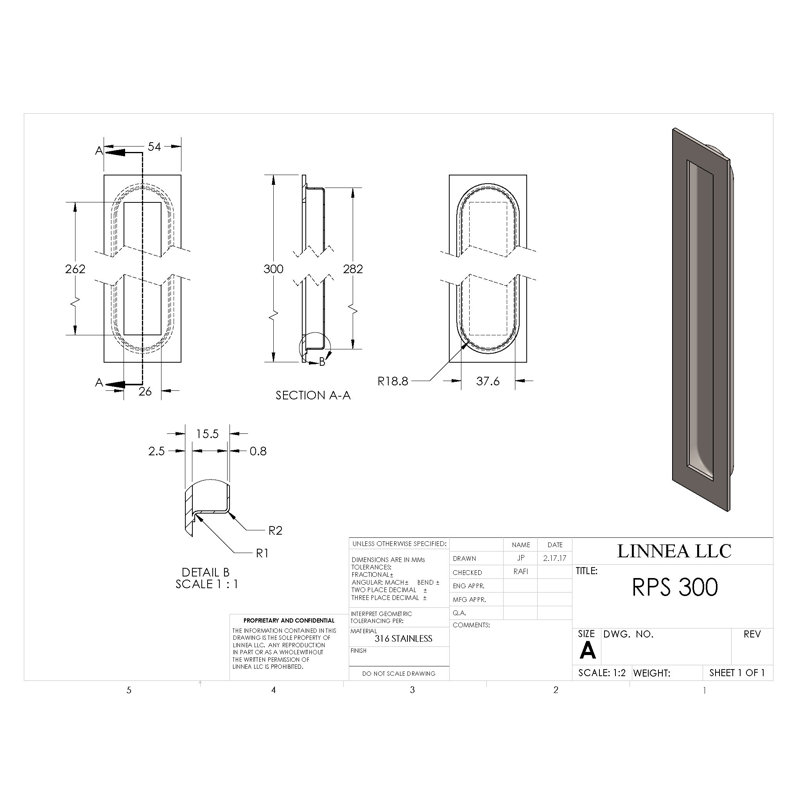 Poignée rectangulaire 11,8 po, Acier inoxydable poli