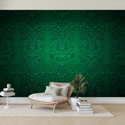 Peel and Stick Wallpaper 96" W x 69" H Modern Self Adhesive Wall Mural for Bedroom Green Vintage Royal Classic Baroque Luxury Gothic