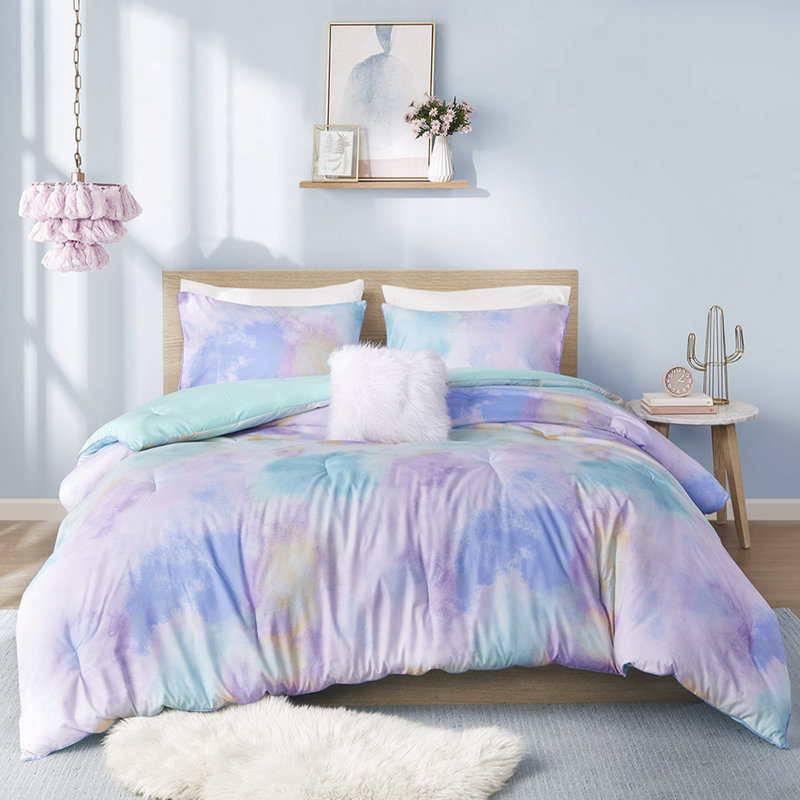 Édredon imprimé Tie Dye pour lit simple / simple TG avec coussin en microfibre brossée douce