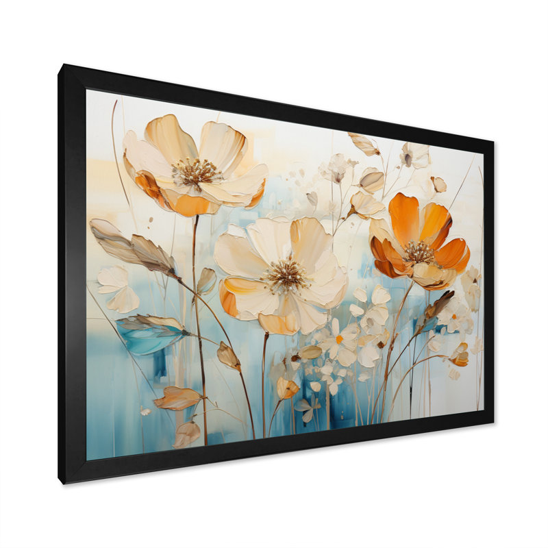 «Teal Orange Botanical Fragments II», art mural abstrait sur toile, Cadre photo noir, H 16 po x l 32 po x P 1 po