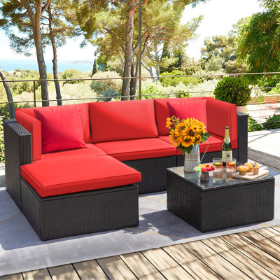 Ensemble de conversation modulaire en rotin avec coussins 5 pièces Huang