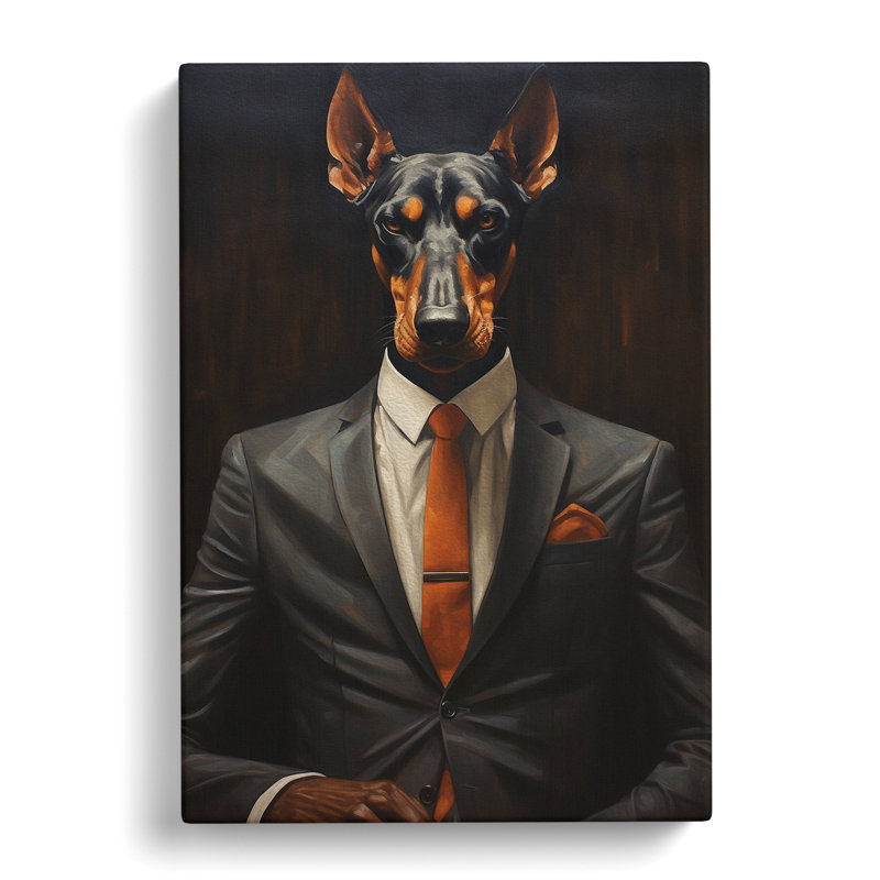Doberman In A Suit No.2 - Print on Canvas, 76cm H x 50cm W x 3cm D
