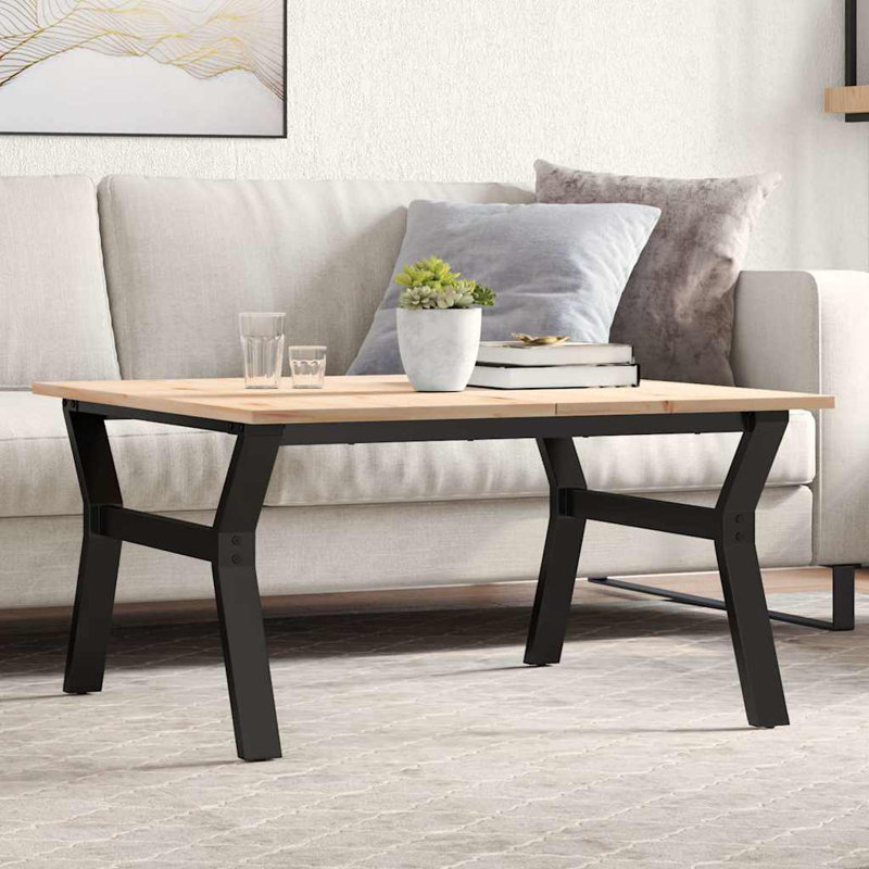 Coffee Table Y-Frame Solid Wood Pine And Steel, 45cm H x 80cm W x 80cm D