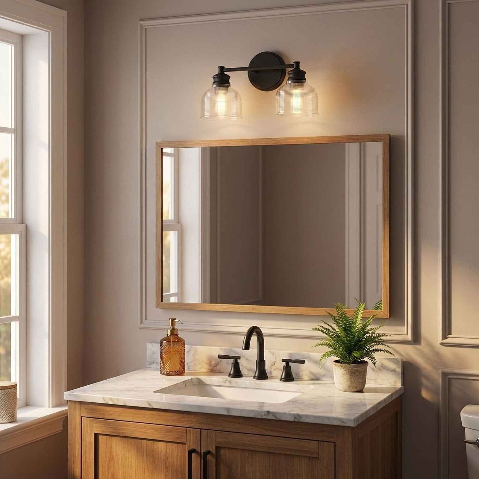 Besima 2 Light Ribbed Dimmable Vanity Light, Matte Black