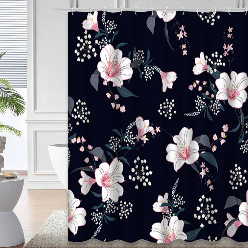 Rideau de douche imperméable à la mode à motif floral avec 12 crochets, L 72 po x l 72 po