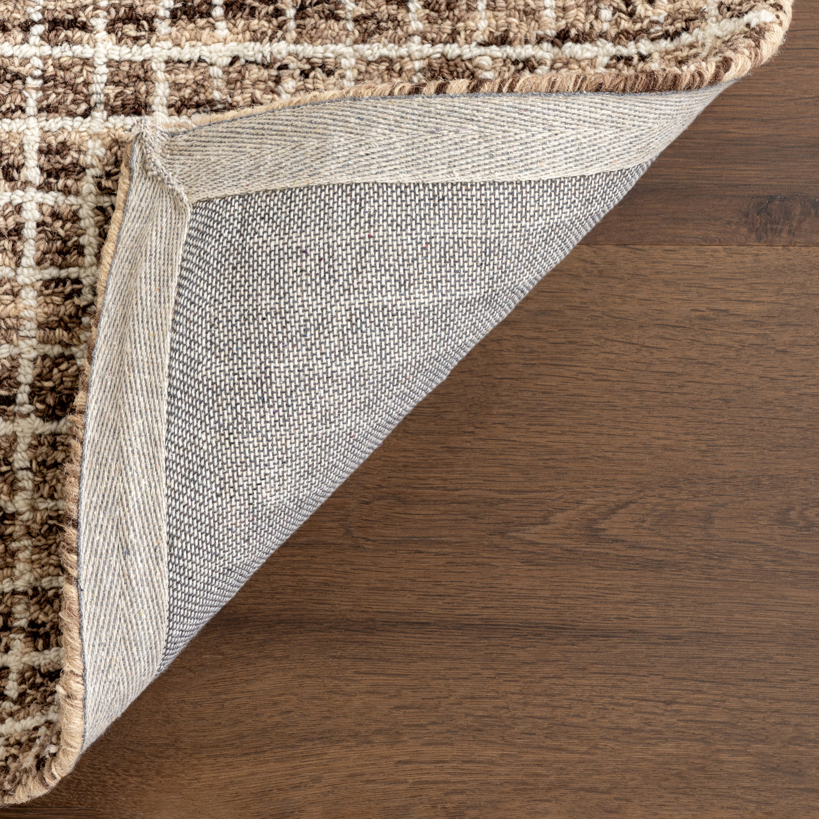 Katasha Checked Wool Brown Area Rug, Runner 2'6" x 10'