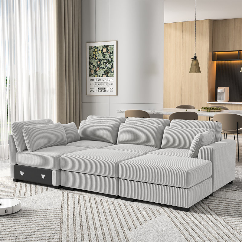 Canapé modulaire en forme de U 6 pièces de 132,2 po avec repose-pieds et rangement mobile, collection de canapés en velours côtelé