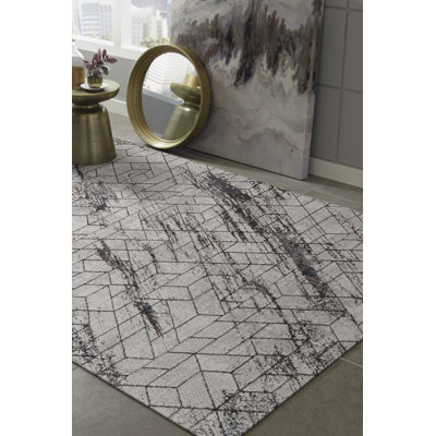 Tapis géométrique rectangulaire en polyester tissé à la machine 6 pi 7 po x 9 pi 6 po Dorante