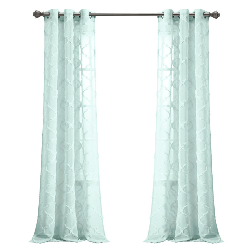 White Sheer Polyester Grommet Trellis Window Curtain Panel Pair