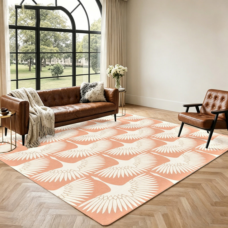 Geometric Crane Print Rug, Soft Plush Area for Living Room, Bedroom, Hallway, Home Decor, Washable Indoor Floor Mat, Unique