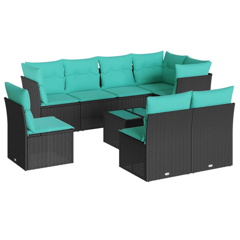  Ensemble de canapé de patio 9 pièces avec coussins en rotin de polyester noir