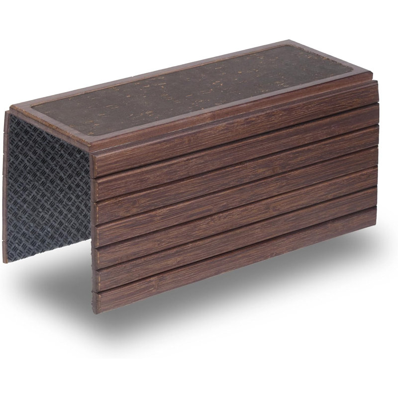 Plateau pour accoudoirs Couch avec coussin en liège rétro, grain de bambou teint brun, fond antidérapant amélioré, lattes de bambou robustes, s'adapte aux accoudoirs de 4,6 po et plus