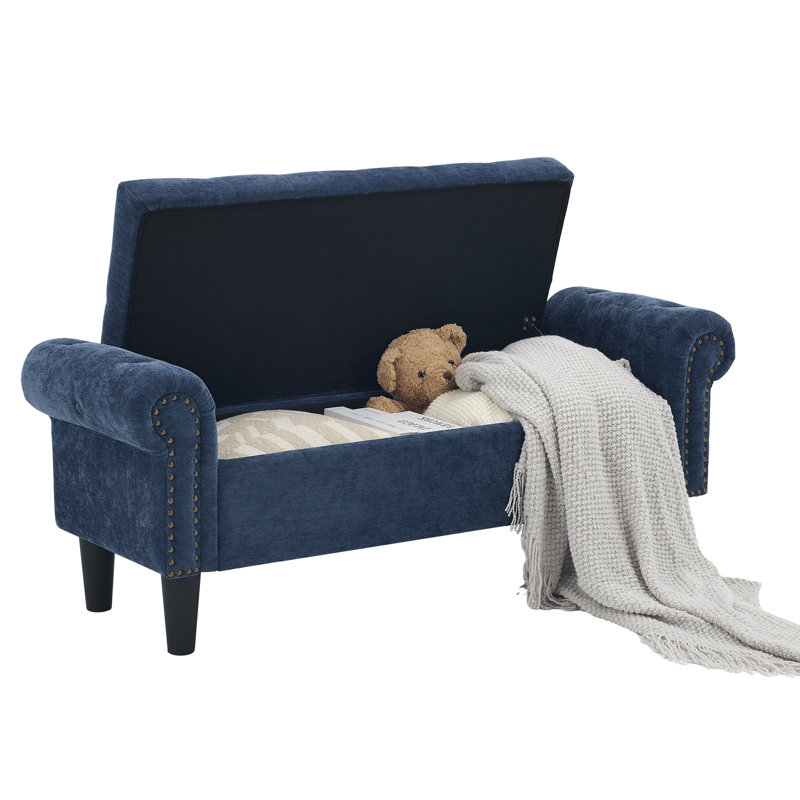 Banc de rangement en chenille 49,6 po Elisama, Navy blue