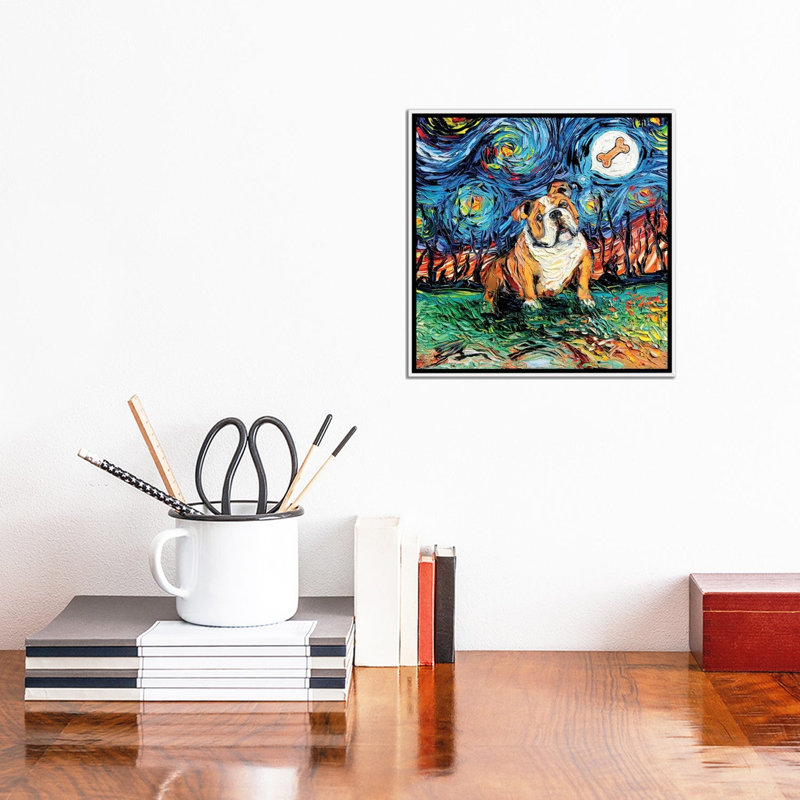 « Starry Bulldog » par AJA trier, reproduction d’art, Pas de tapis, H 12 po x l 12 po x P 1,5 po, Toile blanche encadrée