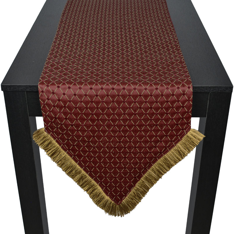Melrose Red Jacquard Polyester Table Runner 90" x 13"