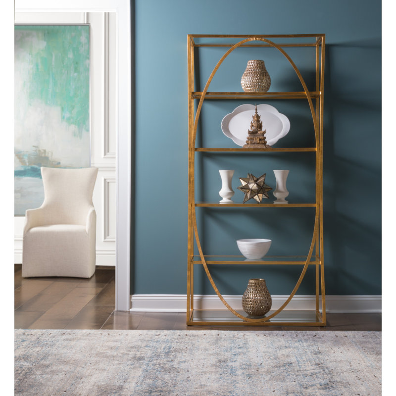36"W x 19"D x 80"H  5-Tier Metal Designs Ellipse Etagere, (5 Shelves) 80" H x 36" W x 19" D, Gold Leaf