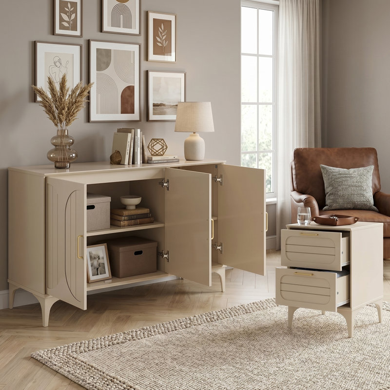 Curtis Bedside Table With Sideboard Storage Set, Natural