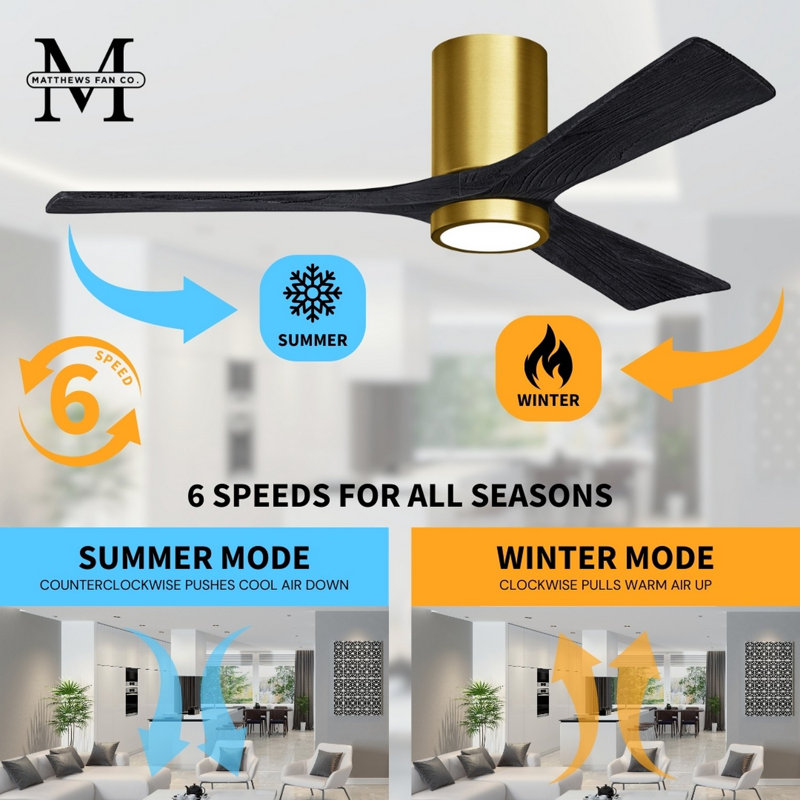 Irene LED Ceiling Fan, Brushed Brass, Matte Black, 60"