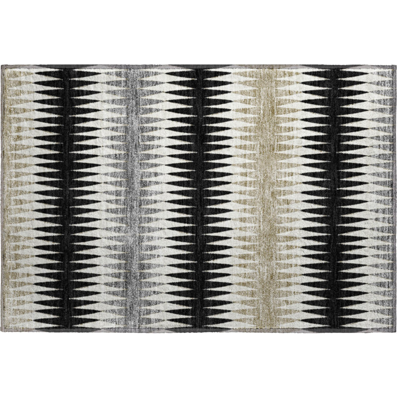 Tapis noir Prisco lavable à la machine de qualité supérieure, Rectangle 1 pi 8 po x 2 pi 6 po