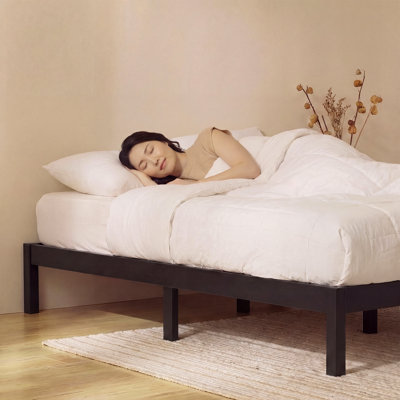 Lit plateforme classique en bois massif, double, finition noire, aucun sommier requis, assemblage facile