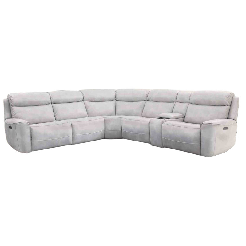 Canapé modulaire inclinable électrique 6 pièces en taupe, bois massif et table rabattable avec lecture pour plus de confort taupe avec porte-gobelets