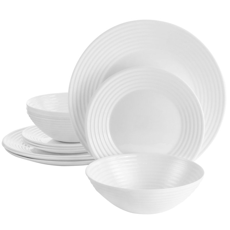 Gibson Ultra Patio 12 Piece Tempered Opal Glass Dinnerware Set In White