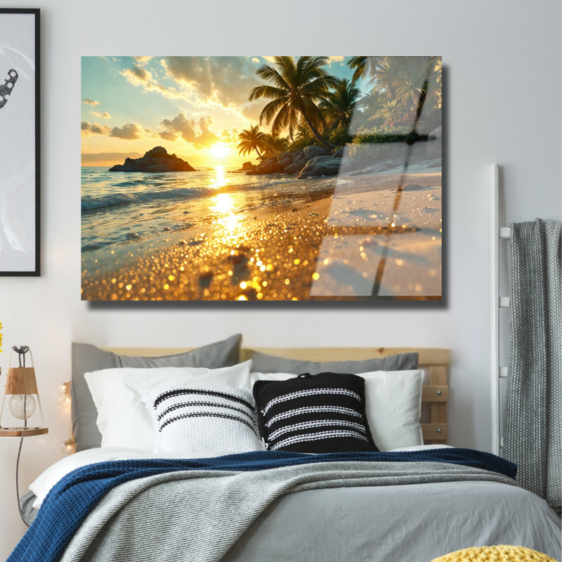 Art mural en verre trempé Tropical Beach, 12" H x 16" W