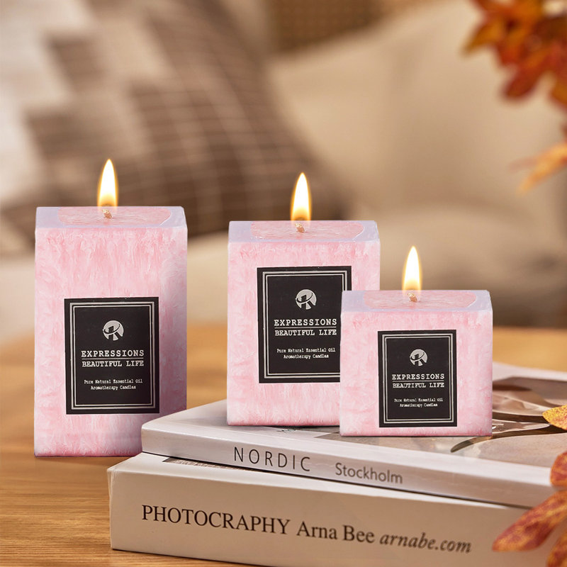 Plant / Floral Scented Pillar Candle, Pink