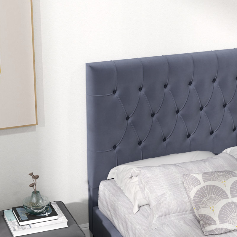 Lit plateforme tapissier Genka, Gris, Queen