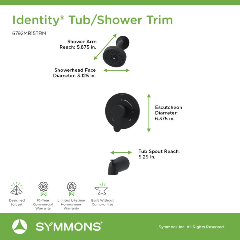 Identity HydroMersion Single Handle Tub & Shower Faucet, Matte Black