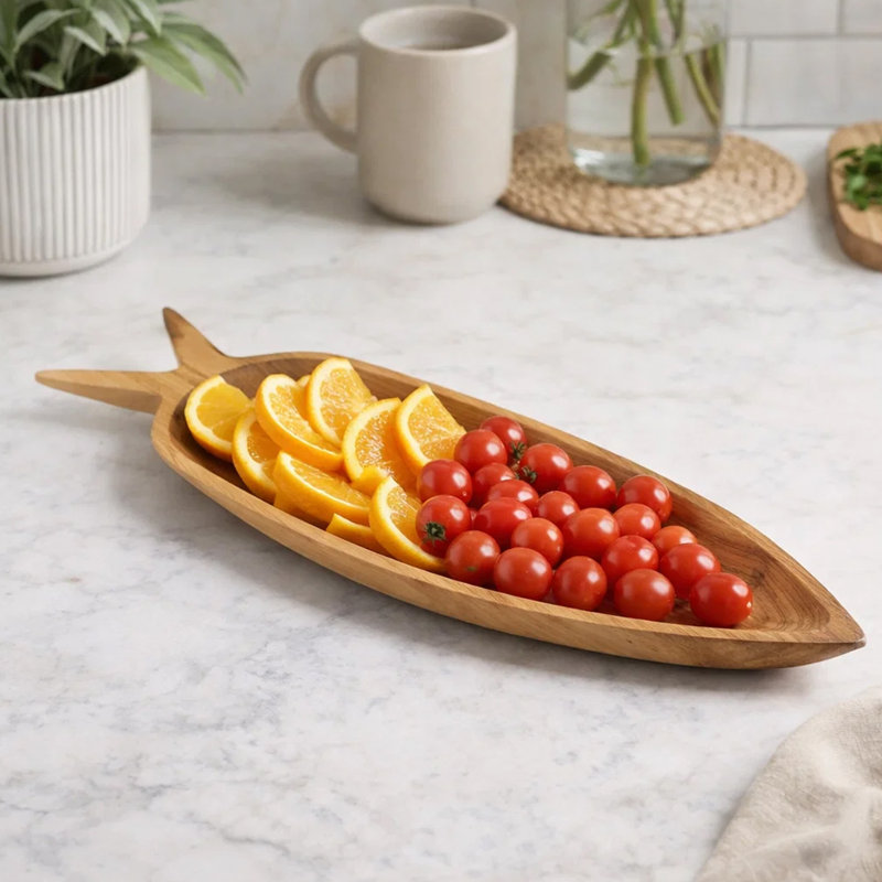 Assiette décorative décorative en bois de teck brun naturel en forme de carotte 24 pouces