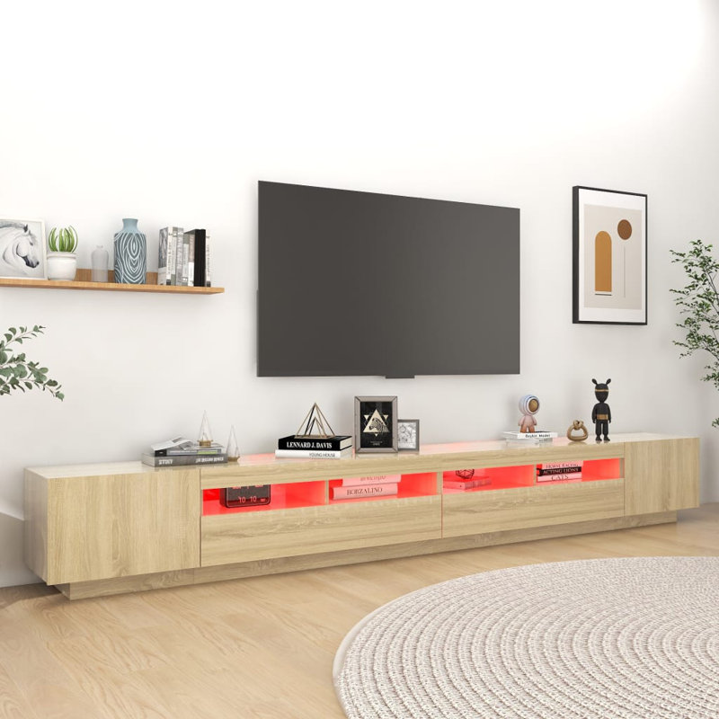 Lafollette TV Stand with LED Lights HiFi Entertainment Center Storage Furniture, Sonoma Oak