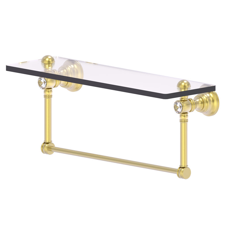 Freyja Glass Bracket Shelf with Towel Bar, 5.54" H x 22" W x 7" D, Satin Brass